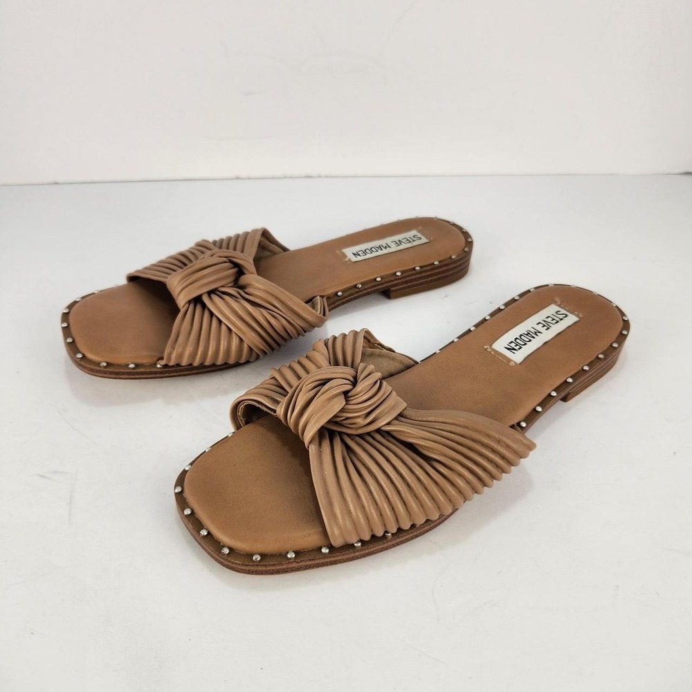 Steve Madden Mazal Women's Size 6M Brown Knotted Studded Slide Sandals Square To